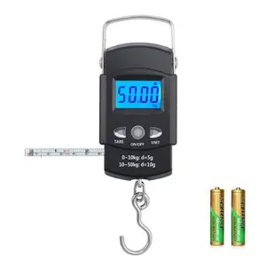 50kg/110lb Portable LCD Electronic Hand Scale Travel Hanging Fish Scale with 1m Ruler Tape Precision Steelyard Scales for Fishing