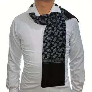 Men's Fashion Black and White Pattern Scarf - Warm Polyester Fiber, Elegant Woven Design, Suitable for Casual and Formal Occasions, Durable Fashionable Neck Accessory