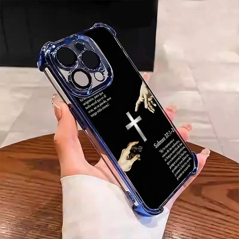 Christian Cross and the Hand of God Touching Bible pattern Suitable for Aesthetic Electroplated TPU Casing For iphone 17 16 15 14 13 12 11 PRO PLUS MAX Samsung S26 Four Corners Anti-Fall Transparent Casual Soft Silicone Phone Cases  L1829