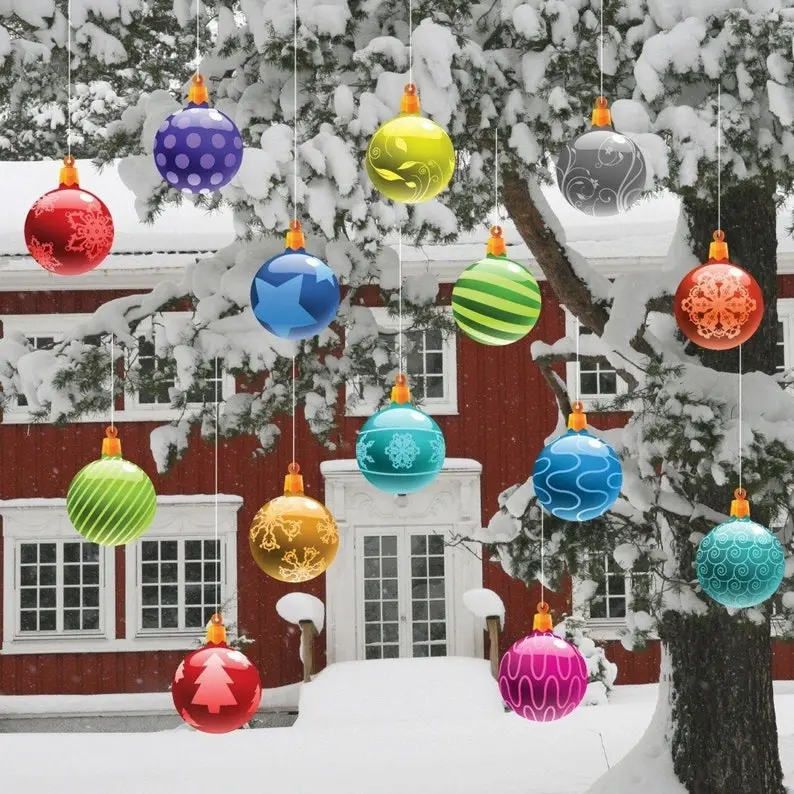 Flat Christmas Ornament Yard Art: 14pc Hanging Lawn Sign Set