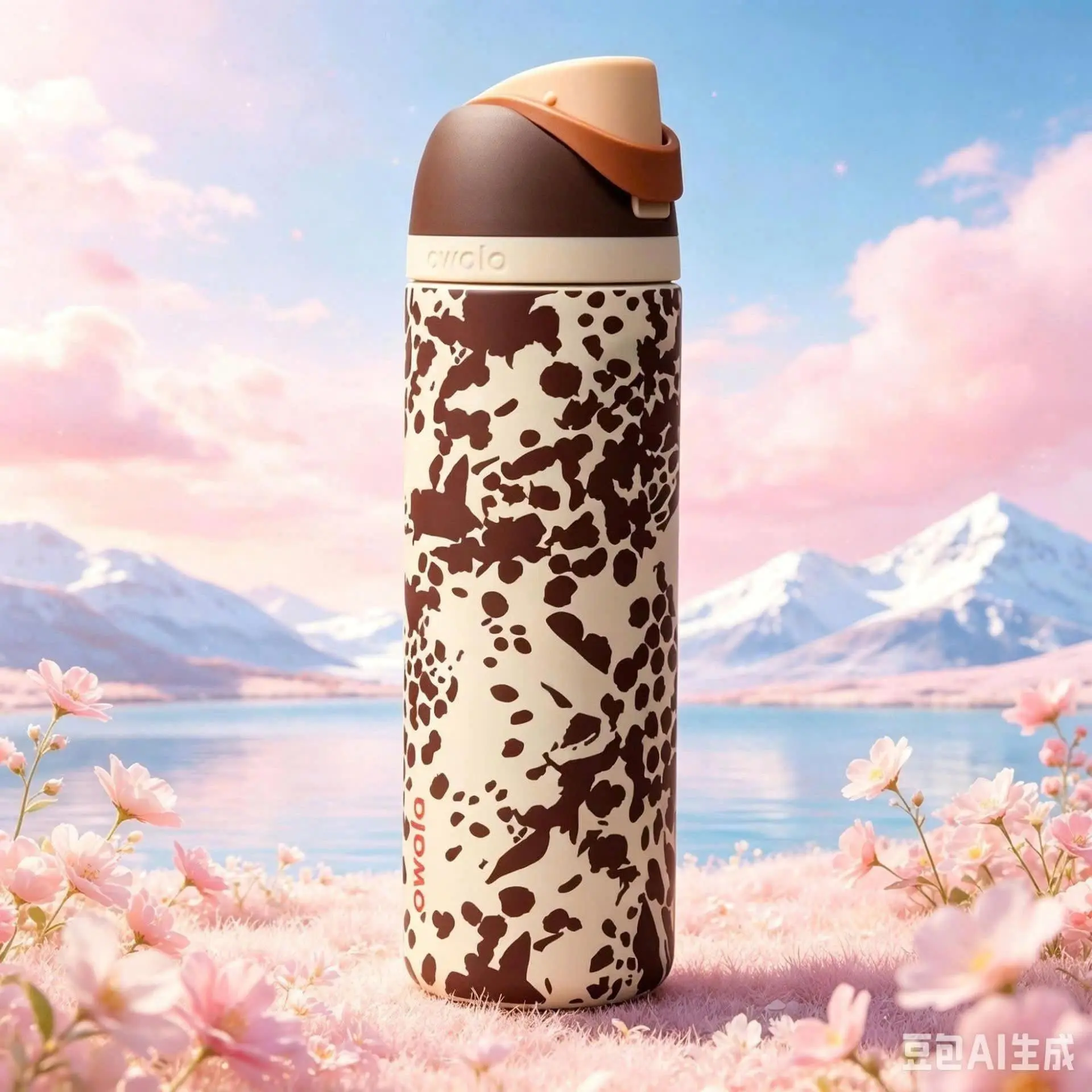 Owala FreeSip Water Bottle | Brown Abstract Splash & Cow Print, 24oz Insulated Stainless Steel Tumbler with Straw