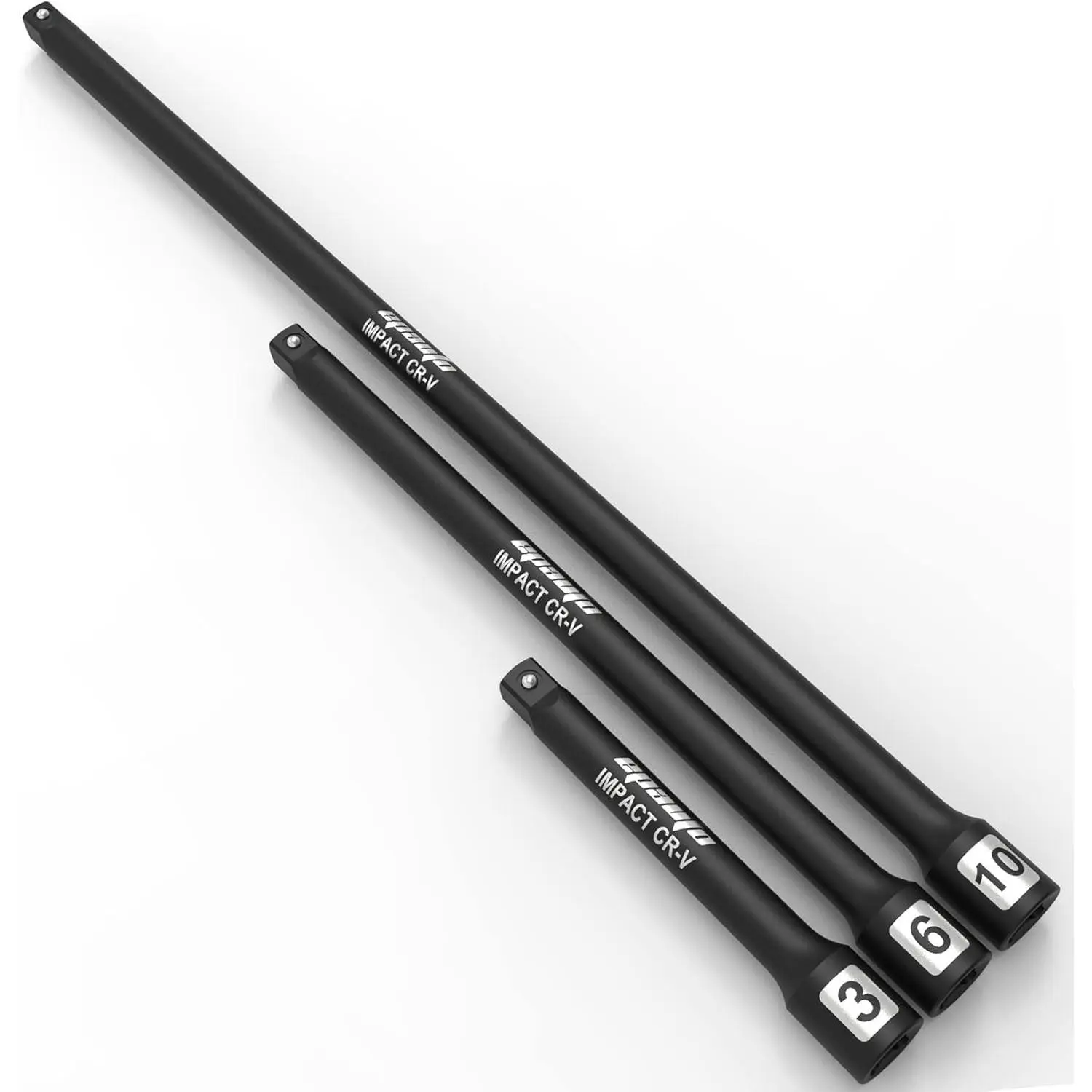 3-Count 1/4-Inch Drive Hardened Cr-V Impact Extension Bar Set, Chrome Vanadium Steel, Black Phosphate Coating, Locks onto Tang, Manufacturer Warranty Included, Manufacturer Warrenty
