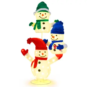 COSTWAY - 5 FT Stacked Snowman Lighted Christmas Decoration with 110 LED Lights
