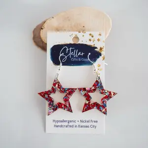 Americana Glitter Flake Cutout Star Dangle Earrings