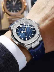 Fashion Luminous Waterproof Men's Watch, Dial with Calendar, Rose Gold Stainless Steel Case, Leather Strap, Quartz Movement, Casual Trendy Wristwatch