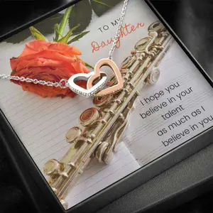 Daughter Necklace “ Gift To Daughter “ Gift Necklace With Message Card To Daughter Musician Flute, Jewelry Message Card, Necklace Gifts For Birthday, Anniversary, Christmas Day, Thanksgiving