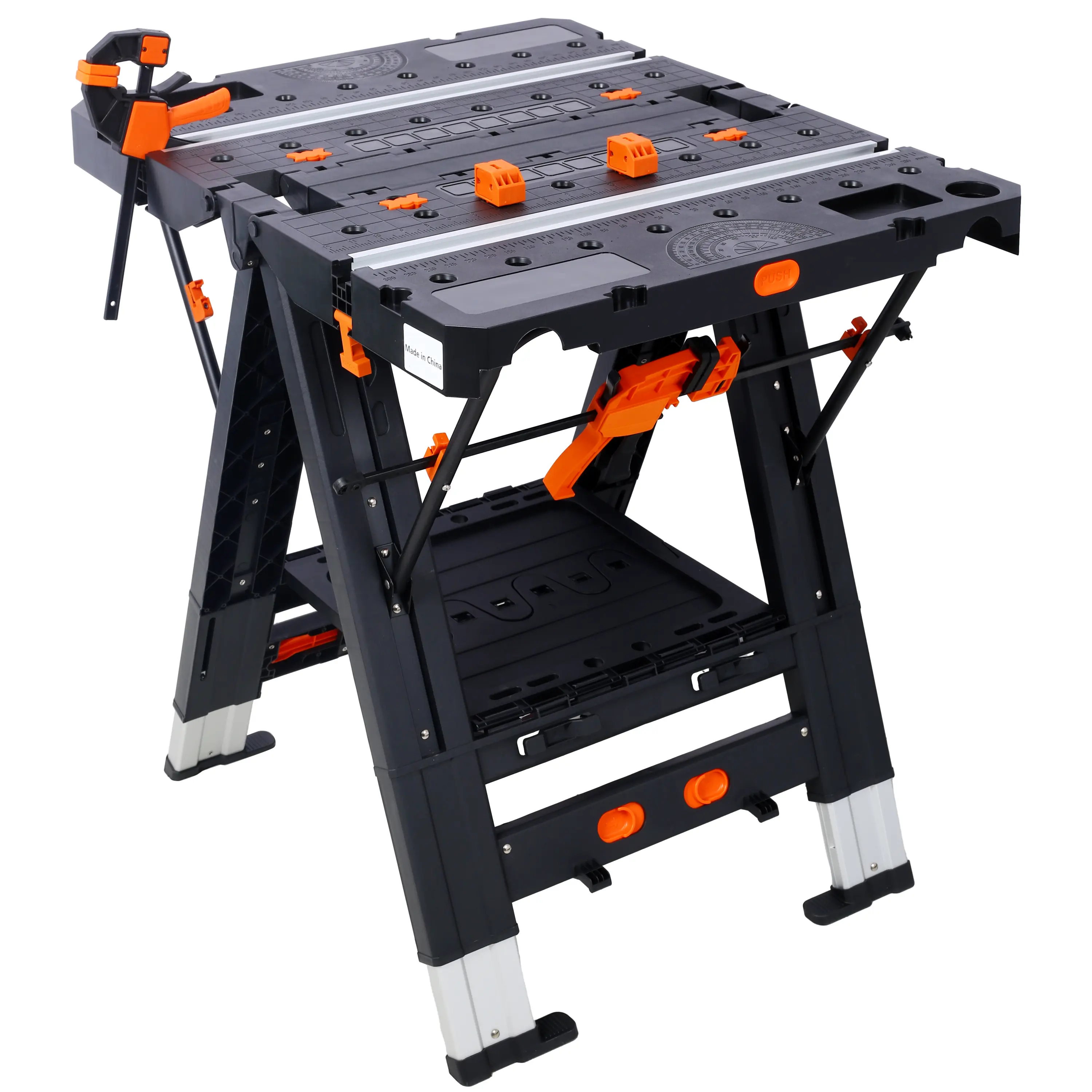 Hardware Portable Folding Work Table, 2-in-1 as Sawhorse & Workbench Large Load Capacity with 2pcs Clamps