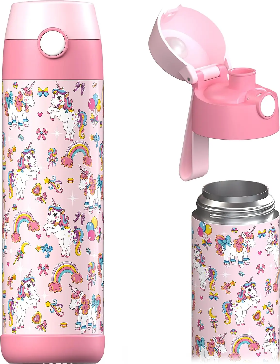Mali Children's Water Bottle with Chug Lid, Vacuum Insulated, 500 ml, Unicorn Design, for School, Nursery - Flasks, Drinkware Stainless Tumbler