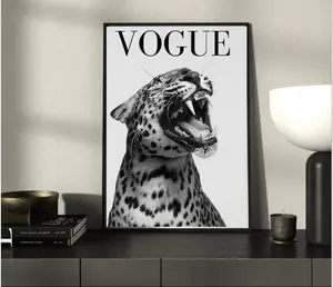 Black and white vintage leopard roar poster-Home decor