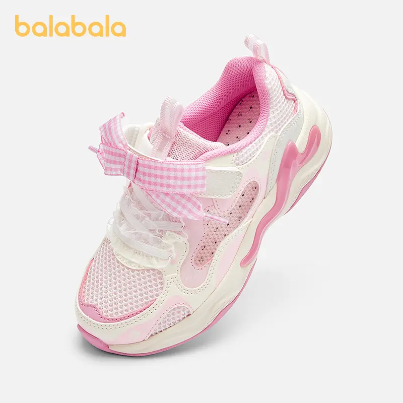 balabala Girls' Synthetic Gingham Low Top Chunky Trainers with a Thick Sole, Hook-Loop Closure, and Frilly Princess Bow, Casual Wear