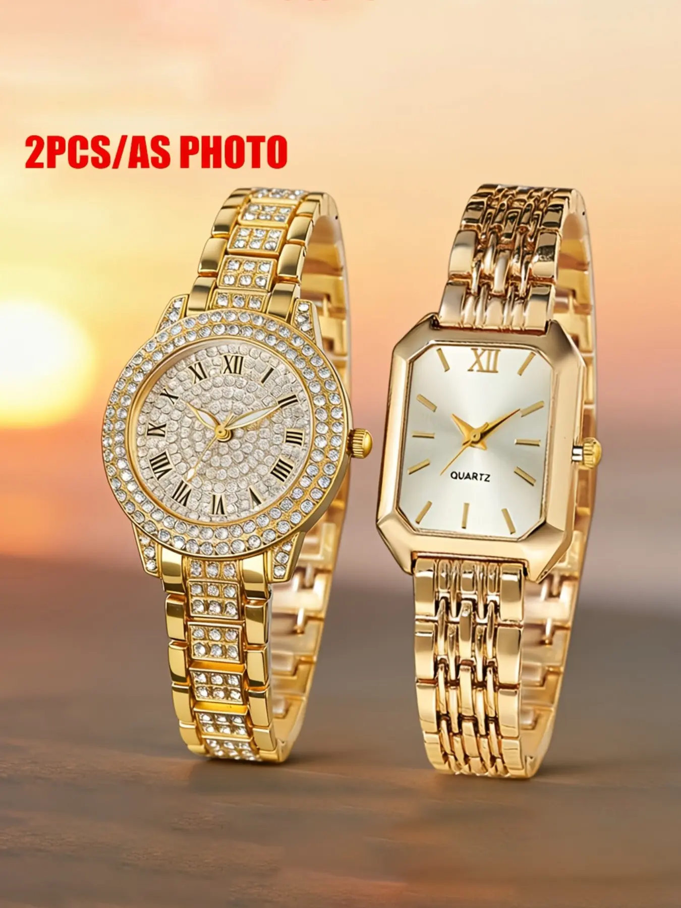 Elegant Quartz Fashion Watches Set for Women, Luxurious Casual Timepiece, Perfect Gift for Her, 2-Piece Combination Watch Collection