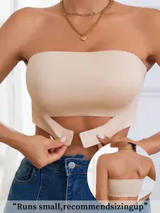 Women's Solid Color Hook & Eye Front Strapless Sports Bra, Breathable Comfortable Non-Slip Push Up Bra, Ladies Sportswear for Indoor Outdoor Wear