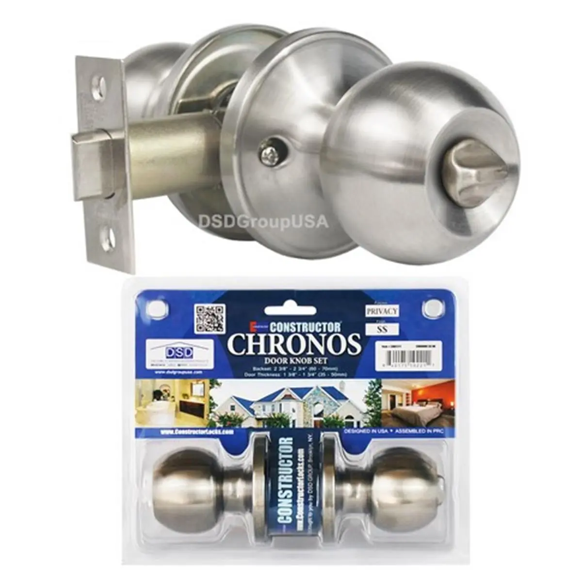 Constructor Chronos Privacy Door Lever Lock Set with Stainless Steel Door Handles, Knob Handle Set, Handles Door Levers