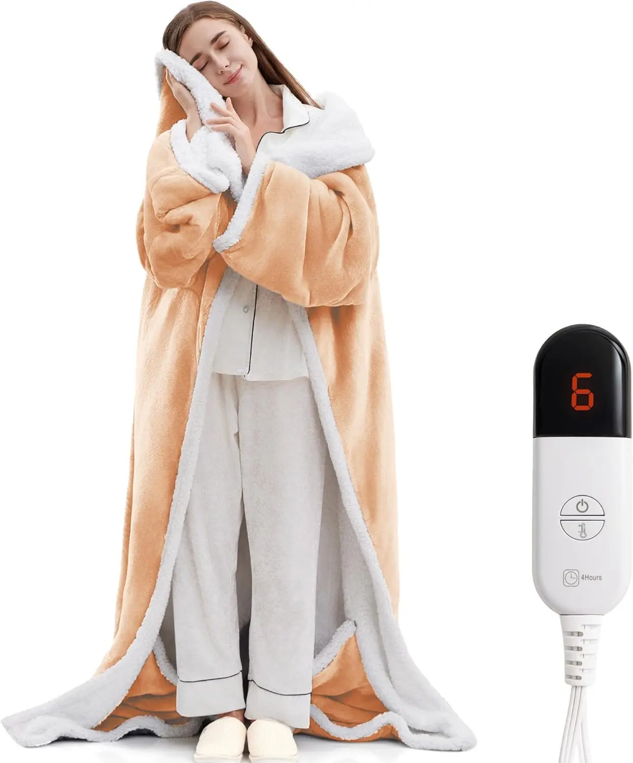 Electric Flannel Throw Blankets with Foot Pocket, Wearable Heated Blanket with Sleeves,7 Level Heating & 1-4 Hours Auto-Off