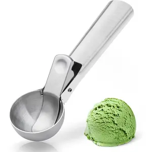 Premium Ice Cream Scoop with Trigger Ice Cream Scooper Stainless Steel, Heavy Duty Metal Icecream Scoop Spoon Dishwasher Safe, Perfect for Frozen Yogurt, Gelatos, Sundaes, Medium Silver