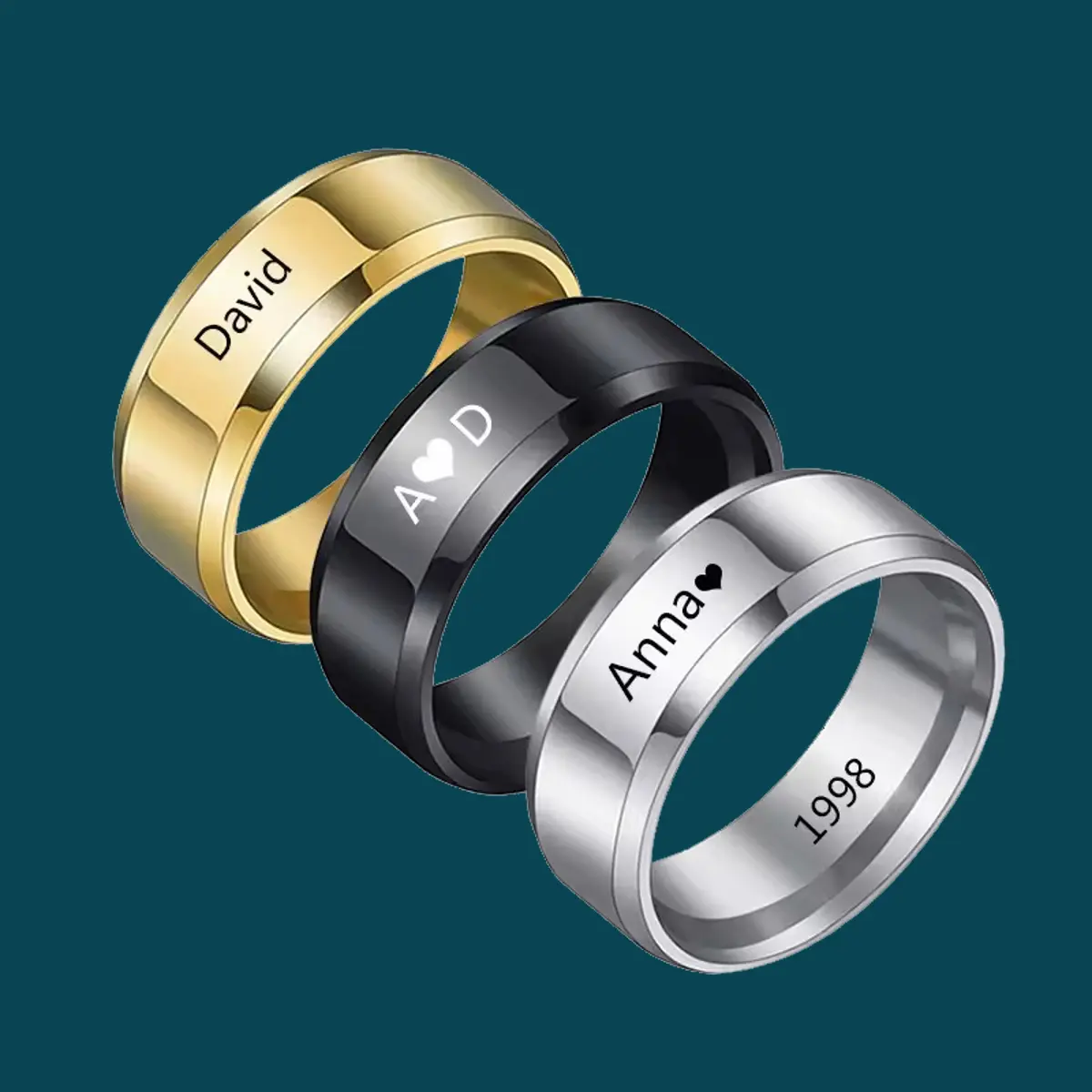 Rings Stainless Steel Engraved Name Date