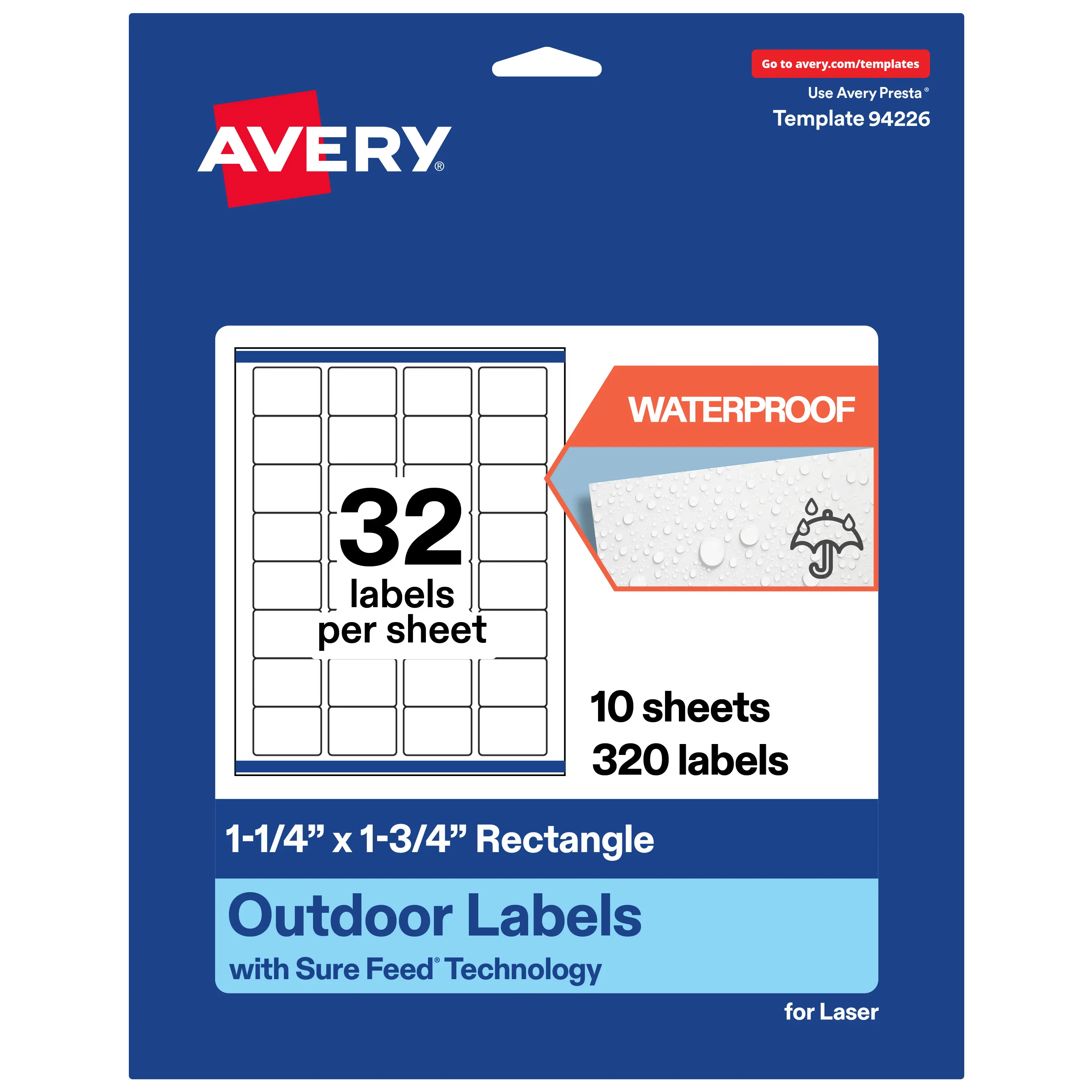 Avery Outdoor Waterproof Labels, 1.25" x 1.75" Rectangle