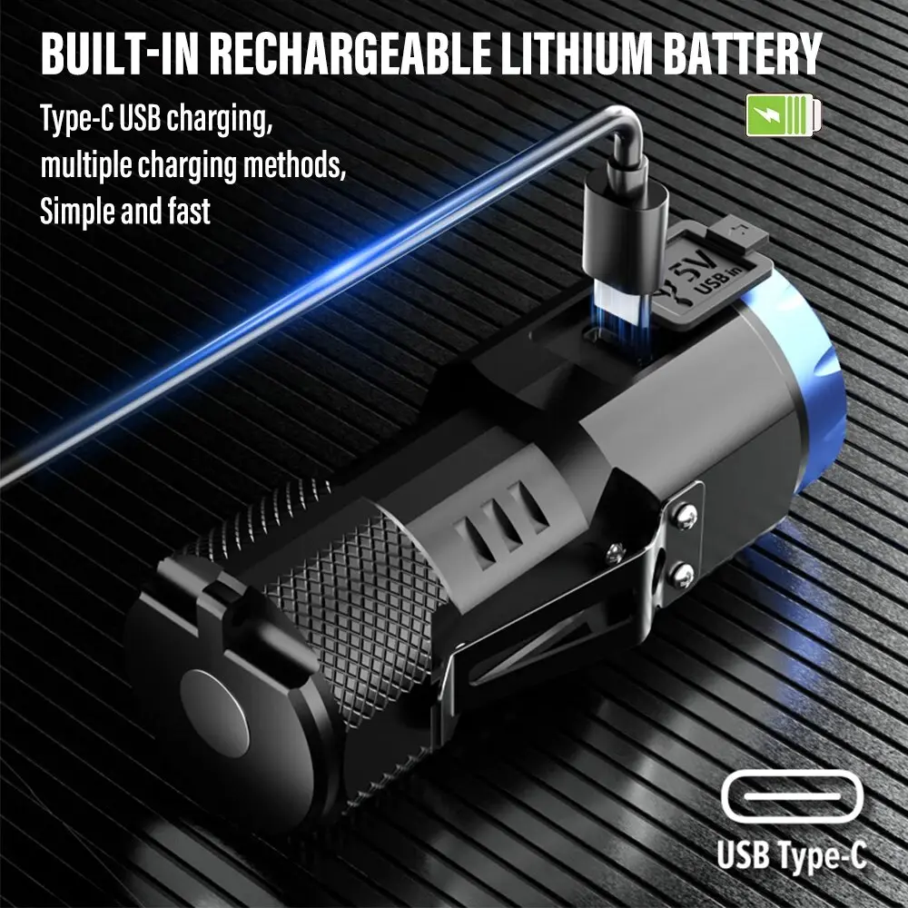 MINI Rechargeable LED Flashlight Camping Light With Side Lights and Lampshade Tail with Magnet Suitable for Exploring, Camping Wireless Pro Controller with Turbo