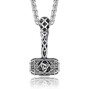 FINREZIO 1 Pc Stainless Steel Viking Hammer Necklace Vintage Thor Miljonir Necklace Pendant Necklace for Men Women 24" Daily Chain gifts girlfriend vintage jewelry chains for men anniversary gifts for her necklace stack y2k accessories rosary necklace