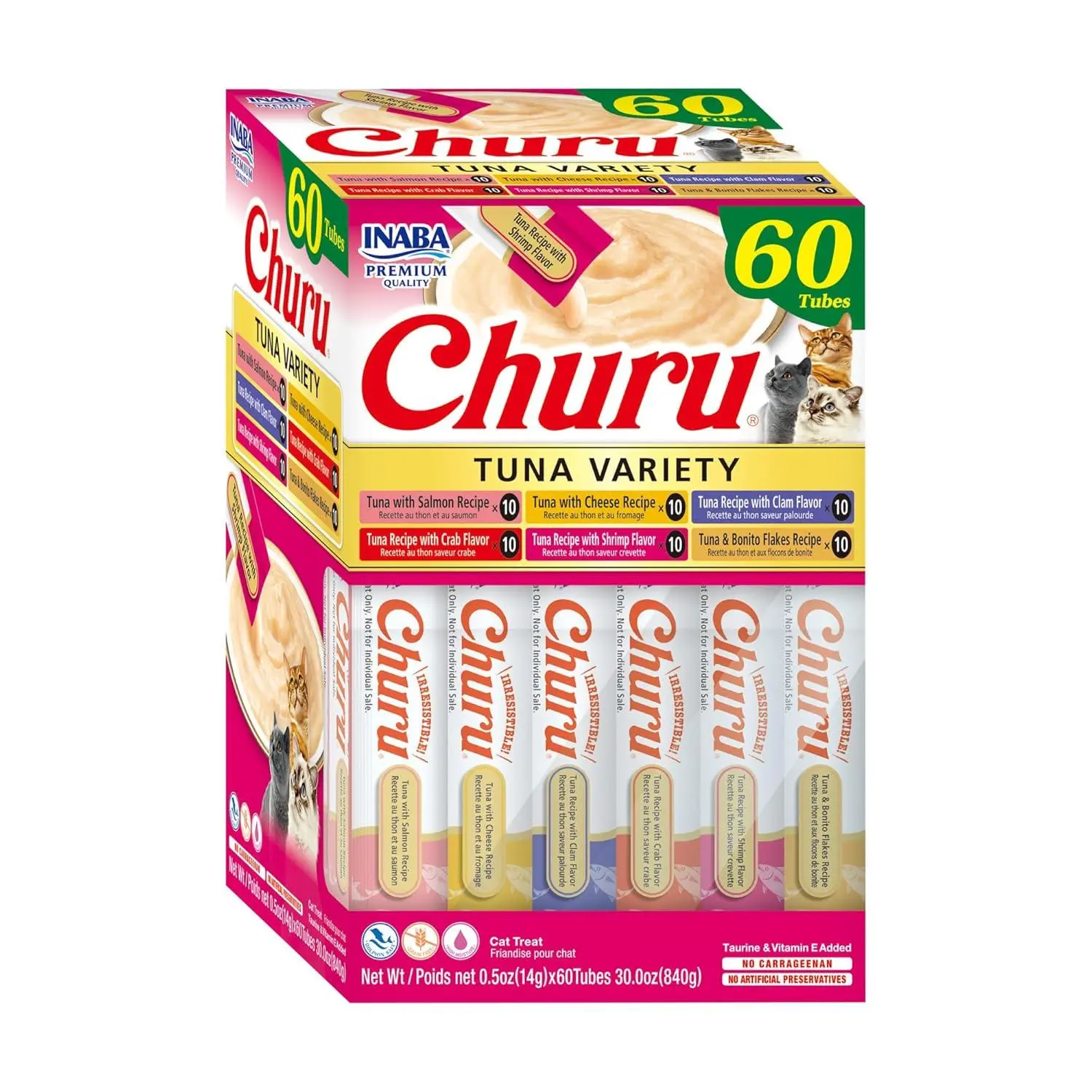 INABA Churu Cat Treats, Lickable, Squeezable Creamy Purée Cat Treat with Green Tea Extract & Taurine, 0.5 Ounces Each Tube, 20 Tubes, Chicken Variety Box