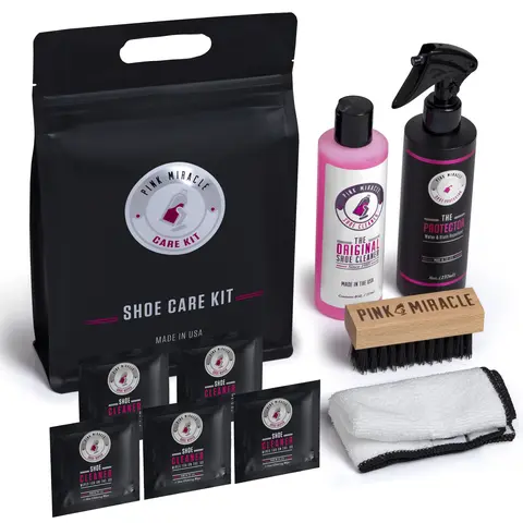Pink Miracle Complete Shoe Care Kit | Cleaner, Brush, Protector, Wipes & Cloth