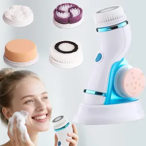 4 in 1 Facial Cleansing Brush, Waterproof Rechargeable Facial Scrubber, Deep Cleansing Facial Massage Brush, Suitable for All Skin Types