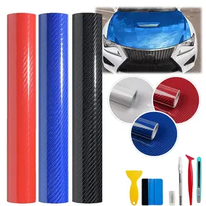 50*300CM Carbon Fiber Vinyl Wrap Roll, 6D Glossy Car Wrap Film Featuring Bubble Free Air Release Technology, Car Moto DIY Interior Exterior Decoration+Tools (Carbon Fiber Look, 20" x 10ft)