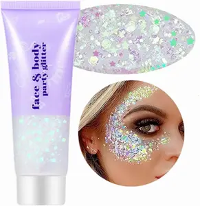 Clear White Face Body Glitter - Party Flash Festival Rave Outfits for Women&Kids,Holographic Glitter White Face Paint,Halloween Mermaid Fairy Makeup Chunky Sequins Gel,Rave Pride Accessories