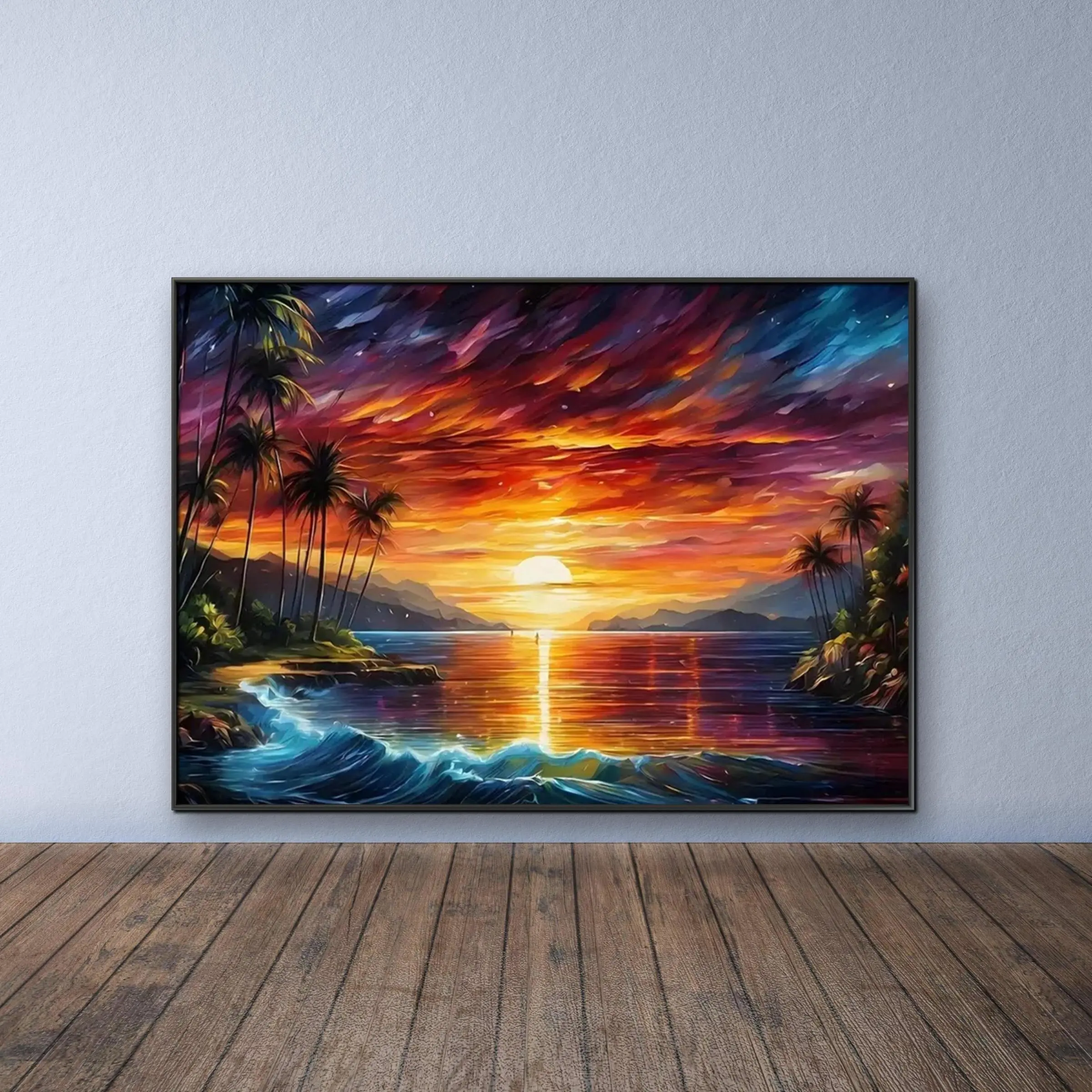 Sunset Over The Beach Tropical Landscape Pattern DIY Diamond Arts Colorful Painting Kit without Frame, DIY 5D Diamond Arts Colorful Painting for Bedroom Wall Decor