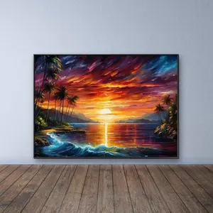 Sunset Over The Beach Pattern DIY Diamond Arts Colorful Painting Kit without Frame, DIY 5D Diamond Arts Colorful Painting for Bedroom Wall Decor