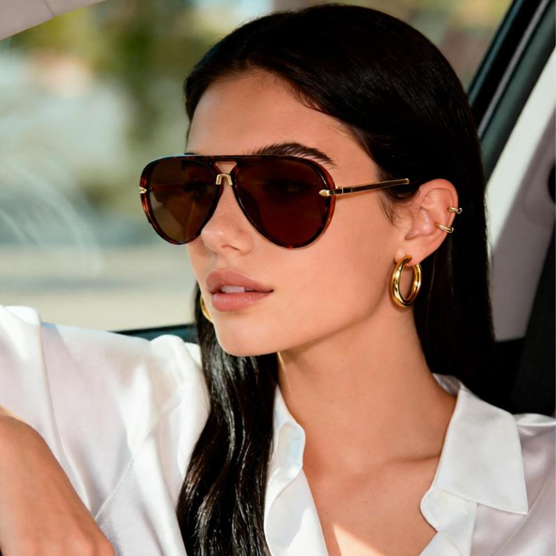Trendy Sunglasses Women Brand Designer Pilot Sun Glasses UV400 Simple Fashion Suitable Shades Gold Trim Black Frame Unisex High Quality PC Frame Lightweight Comfortable