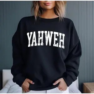 Yahweh Christian Sweatshirt Faith Over Fear Crewneck Hoodie Spiritual Church Outfit Prayer Gift for Believers Pure Cotton Anti-Static Casual classic  rock  tee moon  rocks macco