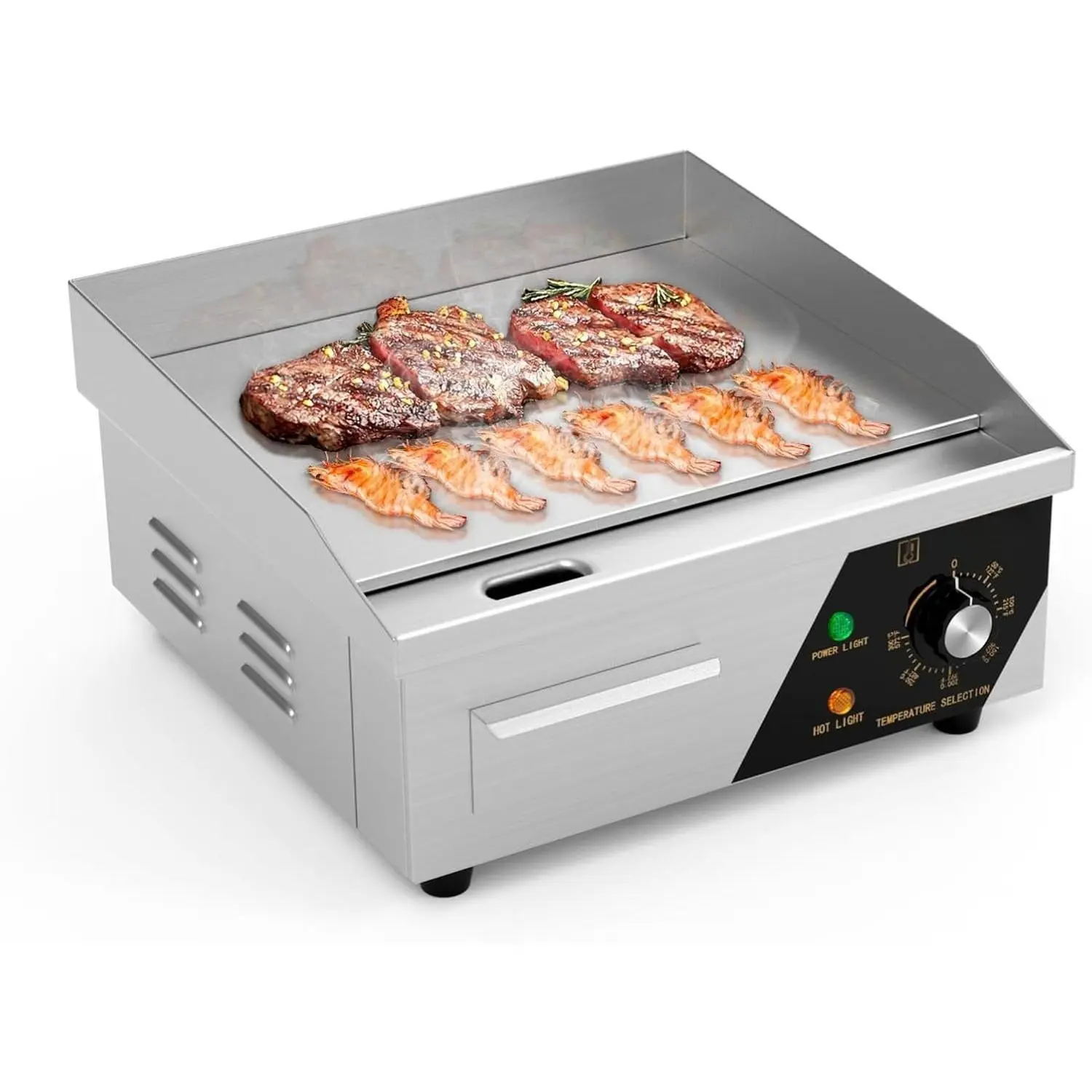 Karlhome 14-30 in Stainless Steel Commercial Electric Flat Top Griddle - 1500W 110V Plug 14" Cooker, Adjustable Temp 122°F-572°F, Grill Cooking Stainless Indoor Tabletop Teppanyaki for Home & Commercial Use