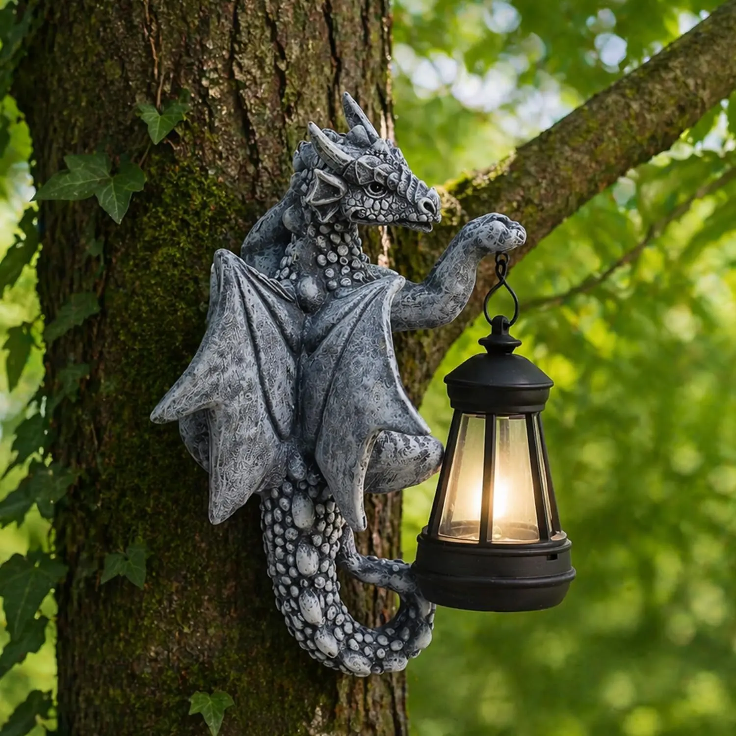 Solar Dragon Tree Hugger Lantern – Garden Decor Dragon Hugging Tree Garden Statue with Solar Lantern - Outdoor Resin Dragon Decor, Perfect Dragon Gifts and Patio Decor, Father Day Gift Ideas