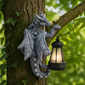 Solar Dragon Tree Hugger Lantern – Garden Decor Dragon Hugging Tree Garden Statue with Solar Lantern - Outdoor Resin Dragon Decor, Perfect Dragon Gifts and Patio Decor, Father Day Gift Ideas