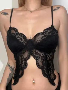 Women's Solid Asymmetrical Hem Sheer Cami Top, Breathable Chic Elegant Fashion Casual Spaghetti Strap Top for Outdoor Wear, Going Out Tops, Tops for Women, Womenswear