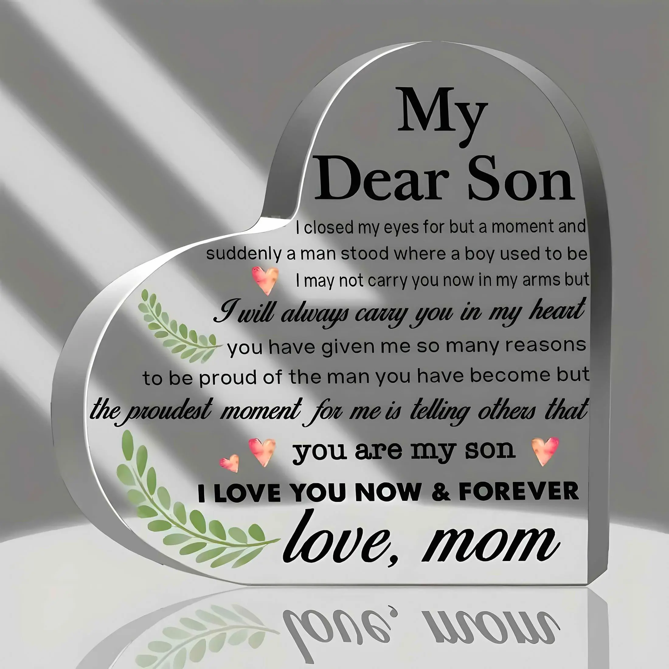 Heart Shaped Acrylic Plaque, Inspirational I Love You Keepsake with Emotional Quote, Birthday, Graduation, Wedding, Desk Decor, Acrylic Desktop Decoration