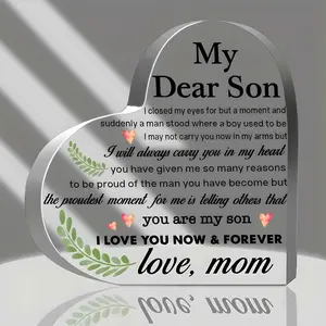 Heart Shaped Acrylic Plaque, Inspirational I Love You Keepsake with Emotional Quote, Birthday, Graduation, Wedding, Desk Decor, Acrylic Desktop Decoration