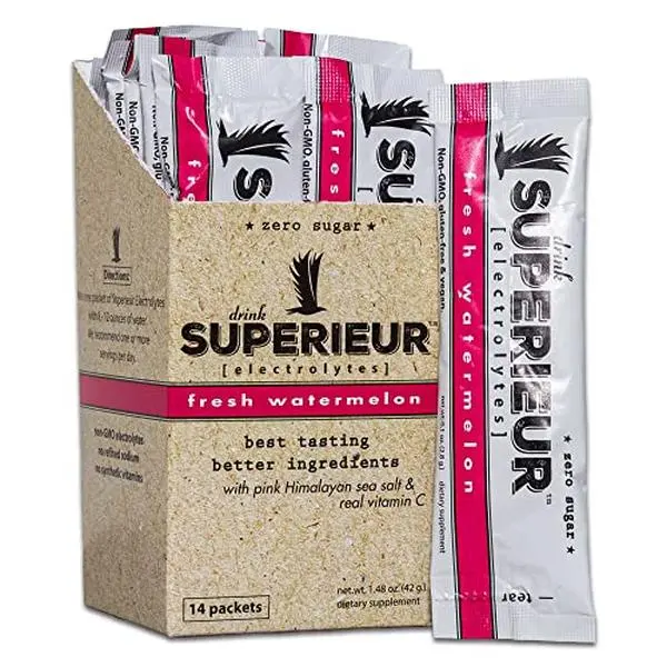 Superieur Sea Mineral Electrolyte Powder, Watermelon, 14 Packets | Plant-based and vegan; zero sugar, keto friendly, non-GMO; for hydration and recovery; healthy sports drink