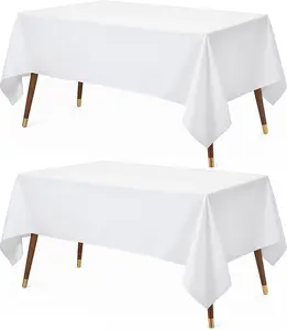 Kitchen Rectangle Table Cloth 2 Pack(60x102 Inches, White), Tablecloth Machine Washable, Polyester Table Cover for Dining, Buffet Parties, Picnics, Events, Weddings and Restaurants