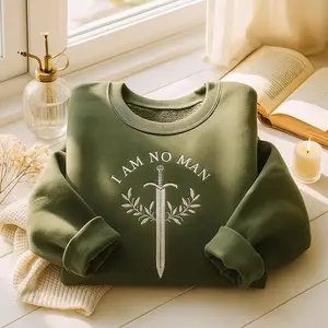 I Am No Man Embroidered Sweatshirt,Lord of the Rings Crewneck, LOTR Sword Shirt, Feminist Tolkien Sweater, Fantasy Book Shirt,Bookish Shirt