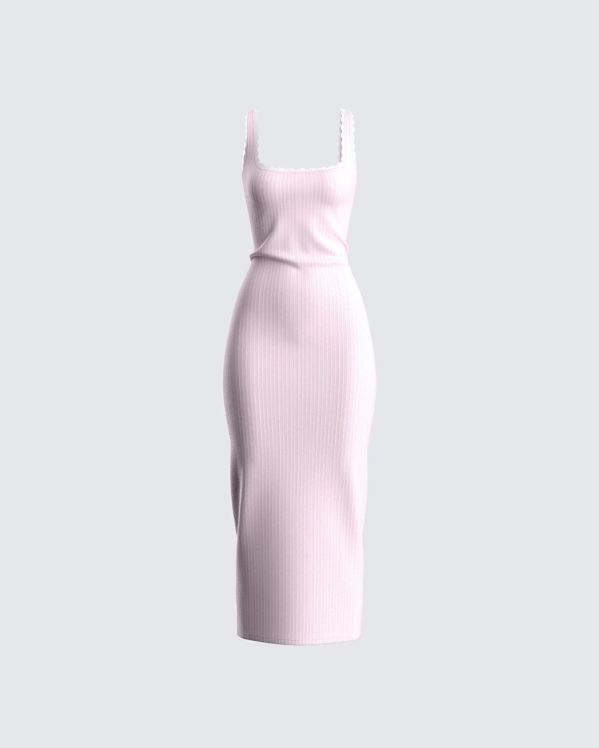 Women's Thick Ribbed Bodycon Sleeveless Blush Pink Rib-Knit Midi Casual Dress