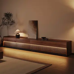 118.11" Mid-Century TV Stand with LED Lights, Modern Entertainment Center, Cabinet with Adjustable Light, Walnut Color Media Console, Perfect for 100-inch TVs