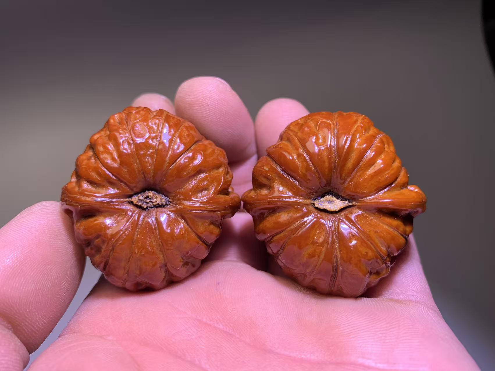 Red Patina Lionhead Walnuts Pair, Natural Handheld Massage Balls, Unique Collectible Art Pieces