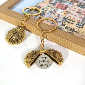 Sunflower Keychain Inspirational Gifts for Women Men Birthday valentines Gifts for Best Friend Student Graduation - Keep Fucking Going Keychain
