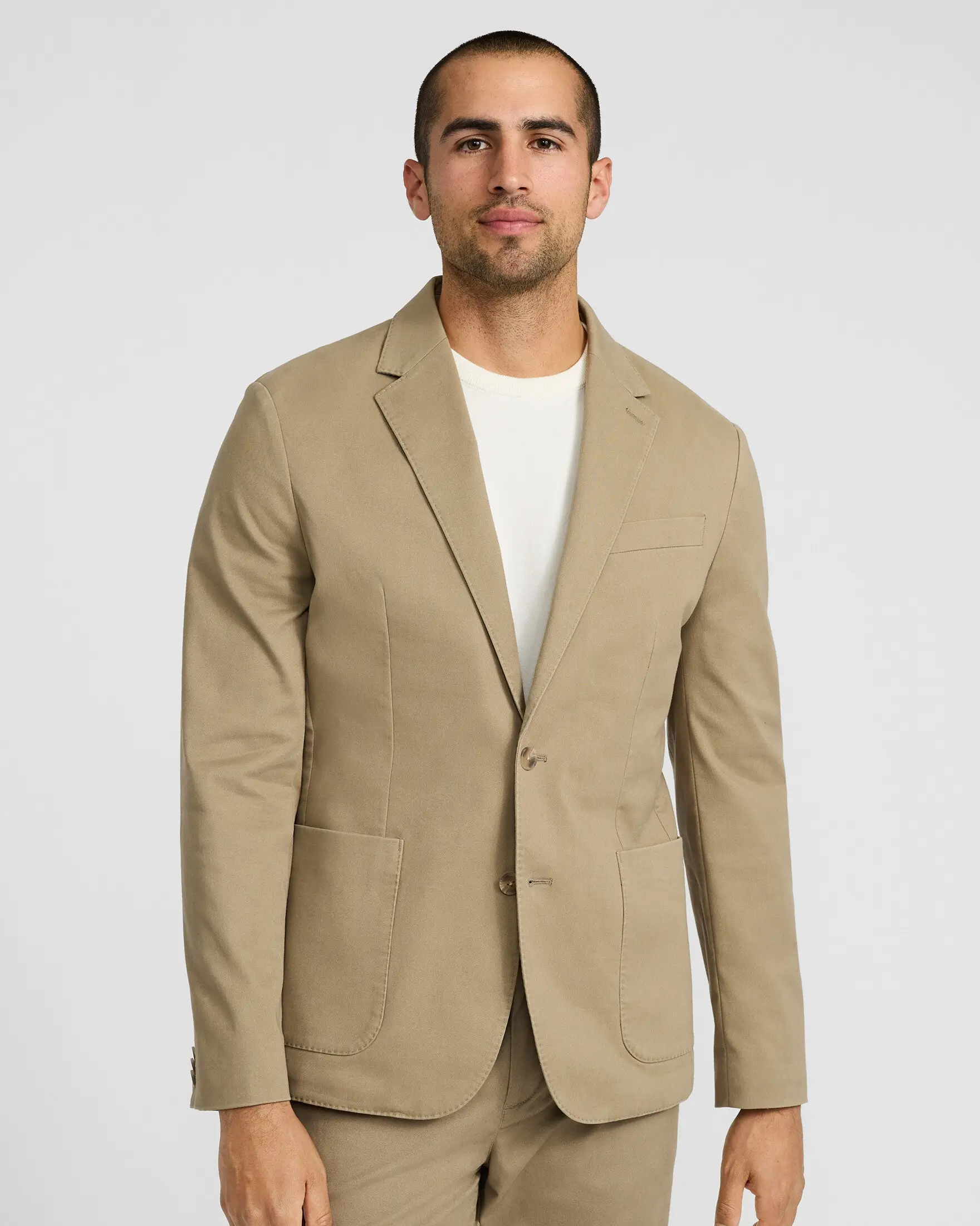 Express Slim Tan Washable Chino Blazer, Casual, Polyester, Button, Cotton