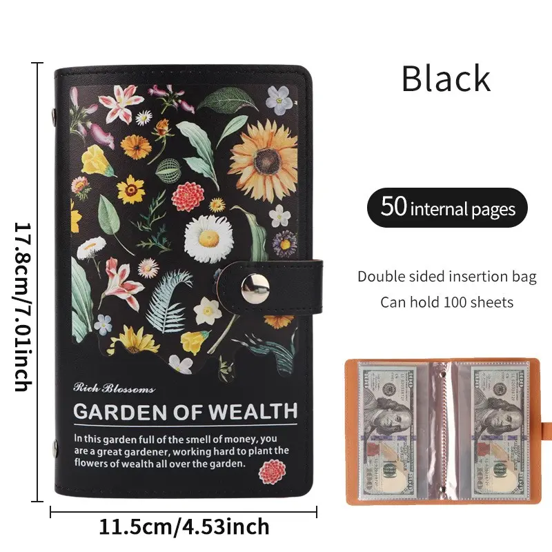 A6 Multifunctional Finance Wallet with PU Leather Cash Envelope, Includes 50 Storage Pockets for Cash Savings & Budget Planning, Monthly Budget Planner