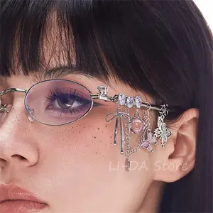 Lolita Eyeglasses Sweet Cool Spicy Girl Fashion Star Diamond Small Frame Elliptical Glasses COS Eyewear Cosplay Accessories
