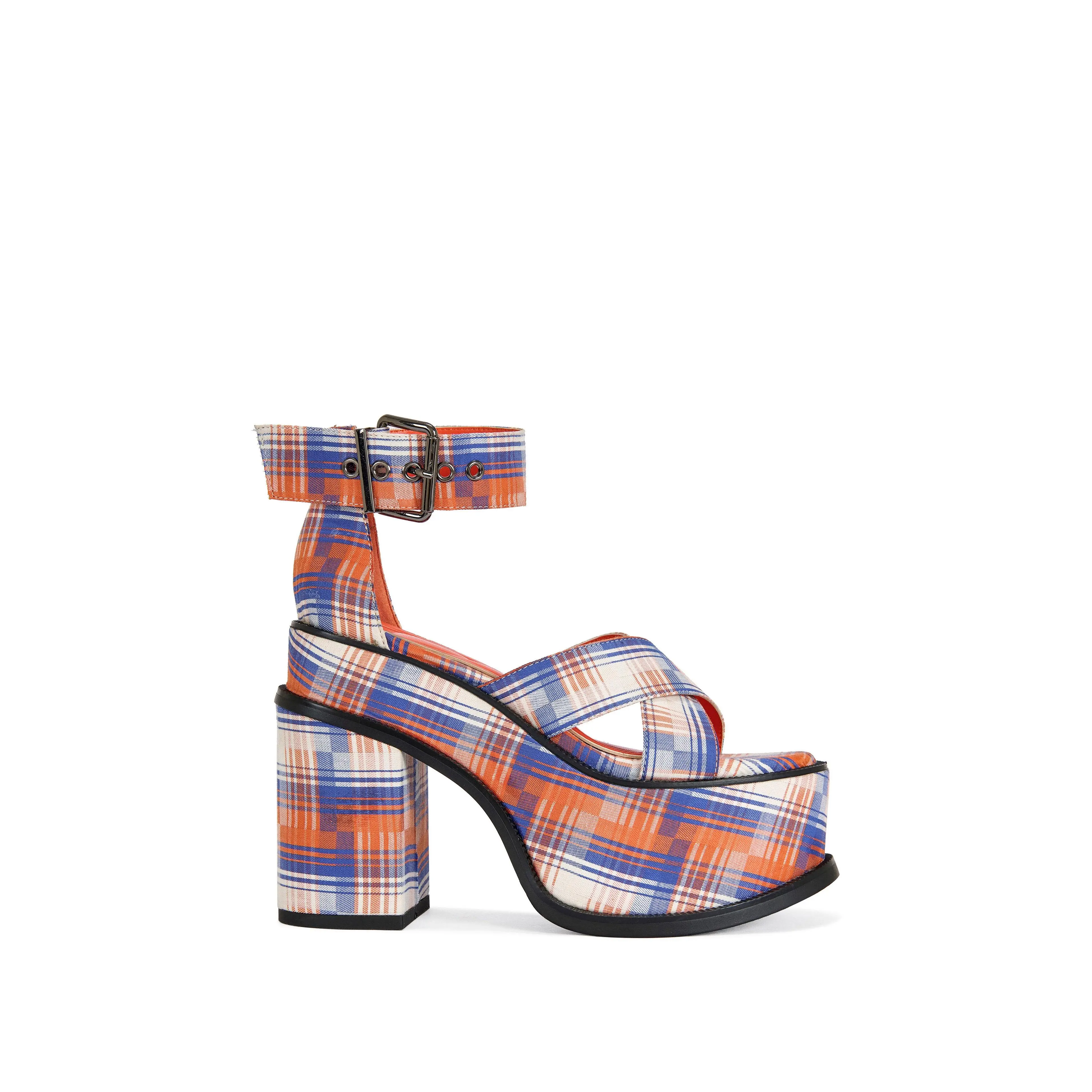 JAETYN-ORANGEPLAID PLATFORM SANDAL