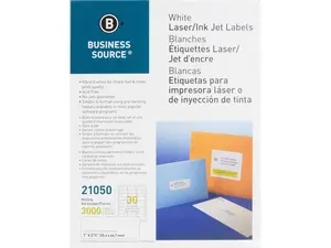 Business Source Mailing Label Laser 1"x2-5/8" 3000/PK White 21050
